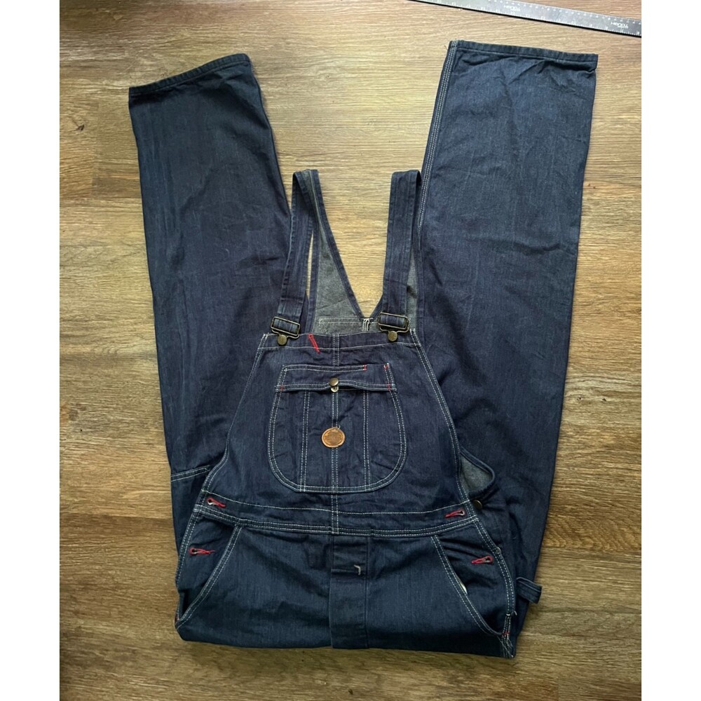 Red Kap Mens Denim Bib Overalls 34W36L Blue Workwear Utility Carpenter BD10DN